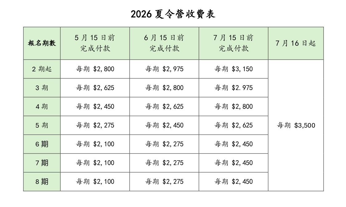 夏令營收費